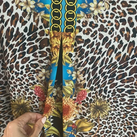 Hale Bob colorful A-line dress with chain link design neckline and cuffs 💃 - Picture 5 of 14